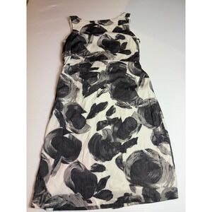 Ann Taylor Petite 2P Floral Print Cotton Blend Dress Black Gray White‎ stained